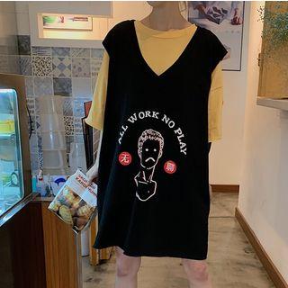 Printed Tank Dress / Elbow-sleeve T-shirt