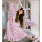 Rabbit Ear Hooded Long-sleeve Sleep Dress Pink - One Size