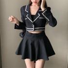 Contrast Trim Cropped Blazer / Skort