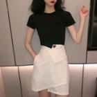 High-waist Plain Asymmetric Skirt