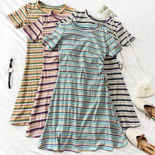 Striped Drawstring A-line Dress