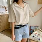 Collared Short-sleeve Summer Knit Top