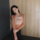 Mesh Panel Long-sleeve T-shirt As Shown In Figure - One Size