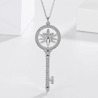 Rhinestone Key Pendant Without Necklace - Silver - One Size