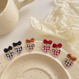 Bow Plaid Heart Alloy Dangle Earring