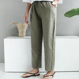 Linen Blend Drawstring-waist Pants