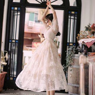 Short-sleeve Maxi Lace Layered Dress