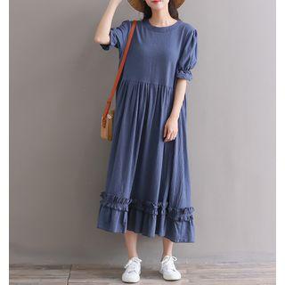 Short-sleeve Frill Trim A-line Midi Dress