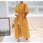 Round-neck Beribboned Long Dress