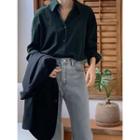 Shirred-back Shirt Dark Green - One Size