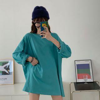 Long-sleeve Tunic T-shirt Mint Blue - One Size
