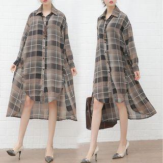 Plaid Dip Back Long Shirt