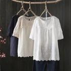Short-sleeve Lace Cut-out Shirt