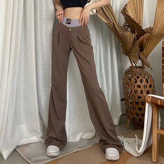 High-waist Paneled Striped Boot-cut Pants