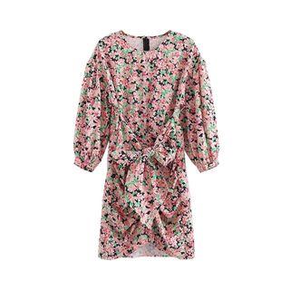 Floral Puff-sleeve Sheath Dress