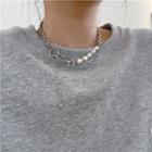 Freshwater Pearl Layered Alloy Choker 1 Piece - Silver - One Size