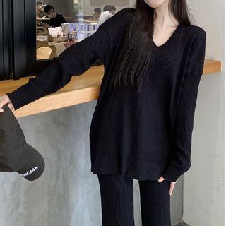 V-neck Sweater / Straight Leg Pants
