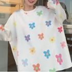 Loose-fit Long-sleeve Flower Printed Sweatshirt