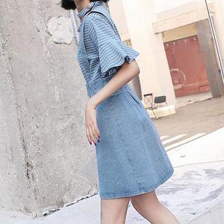 Plain High-waist Denim Strappy Dress