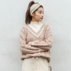 Mock Two-piece Mock Turtleneck Cable-knit Sweater