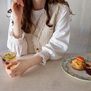 Button-detail Tweed Vest Cream -ivory - One Size