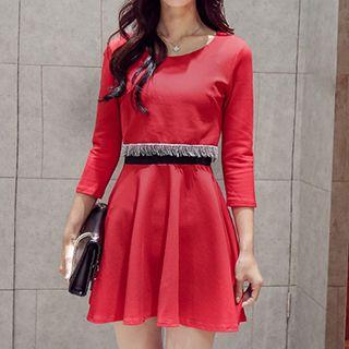 3/4-sleeve Fringe A-line Dress