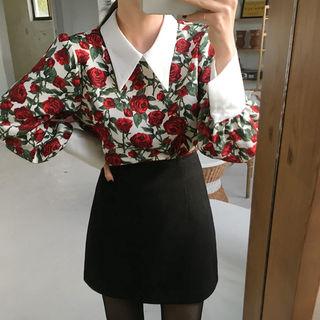 Button-back Floral Print Blouse