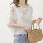 Crochet Panel Short-sleeve Top White - One Size