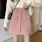 High-waist Faux Pearl Fleece-lined A-line Skirt