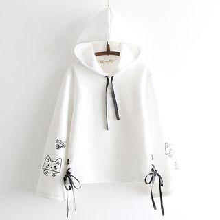 Lace-up Cat Print Hoodie
