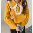 Lace Trim Sweater Yellow - One Size