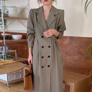 Long-sleeve Double-breasted Midi Collared Dress