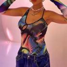 Set: Patterned Cutout Halter Top + Long Gloves