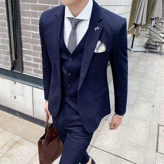 Set: One-button Single-breasted Blazer + Vest + Dress Pants