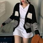 Color Block Buttoned Knit Cardigan As Shown In Figure - One Size