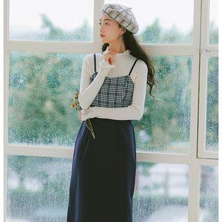 Mock Two Piece Midi A-line Pinafore Dress