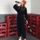 Corduroy Shirt Jumpsuit With Sash