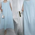 Denim Long Trapeze Dress Light Blue - One Size
