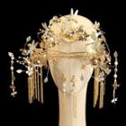 Set: Flower Fringed Wedding Head Piece + Drop Earring