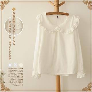 Eyelet Lace Trim Long-sleeve Blouse