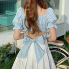 Puff-sleeve Lace-up Bow Accent Top