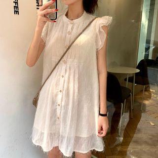 Sleeveless Buttoned Chiffon A-line Mini Dress Off-white - One Size