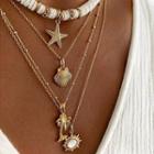 Starfish Shell Pendant Layered Alloy Necklace Nl106 - Gold - One Size