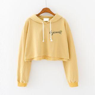 Lettering Pinstriped Cropped Hoodie