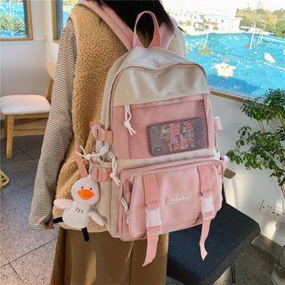 Mesh Pocket Two-tone Backpack / Bag Charm