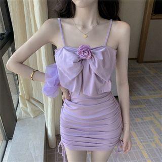 Spaghetti Strap Bow Mini Bodycon Dress
