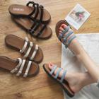Strappy Faux-leather Flat Slide Sandals