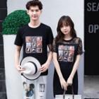 Couple Matching Printed Short Sleeve T-shirt/ Mesh Panel Short Sleeve T-shirt Dress