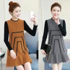 Long-sleeve Beaded Ruffle-hem Dress