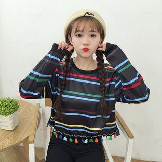 Tassel Hem Striped Long-sleeve T-shirt